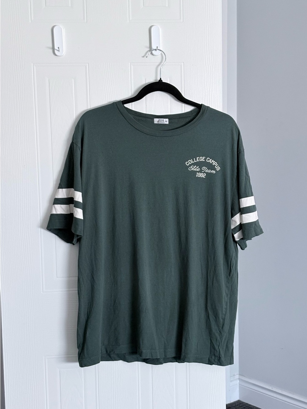 Ardene Dark Green Short-Sleeve Tee with White Sleeve Stripes